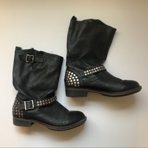 Women’s Black Mid Calf Moto Boots - Candies Sz 9
